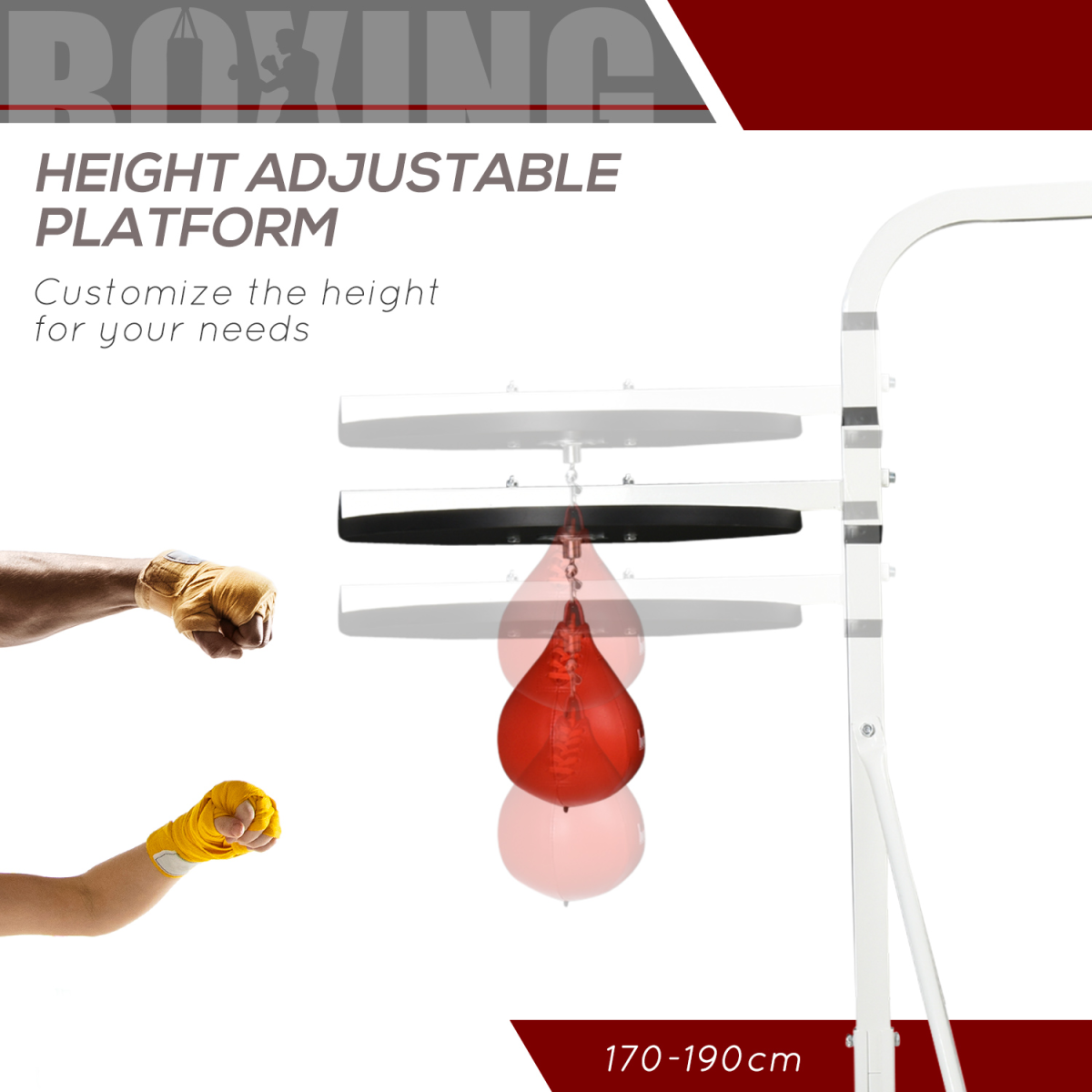 HOMCOM Free-Standing Speed Bag Platform with Adjustable Height – Steel Boxing Punch Bag Stand for Home Training