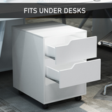 HOMCOM MDF Mobile File Cabinet with 3 Sliding Drawers and Locking Wheels – Home Office Storage, White