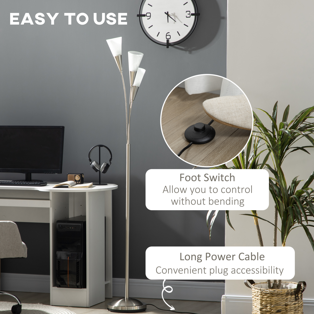 Modern 3-Light Uplighter Floor Lamp