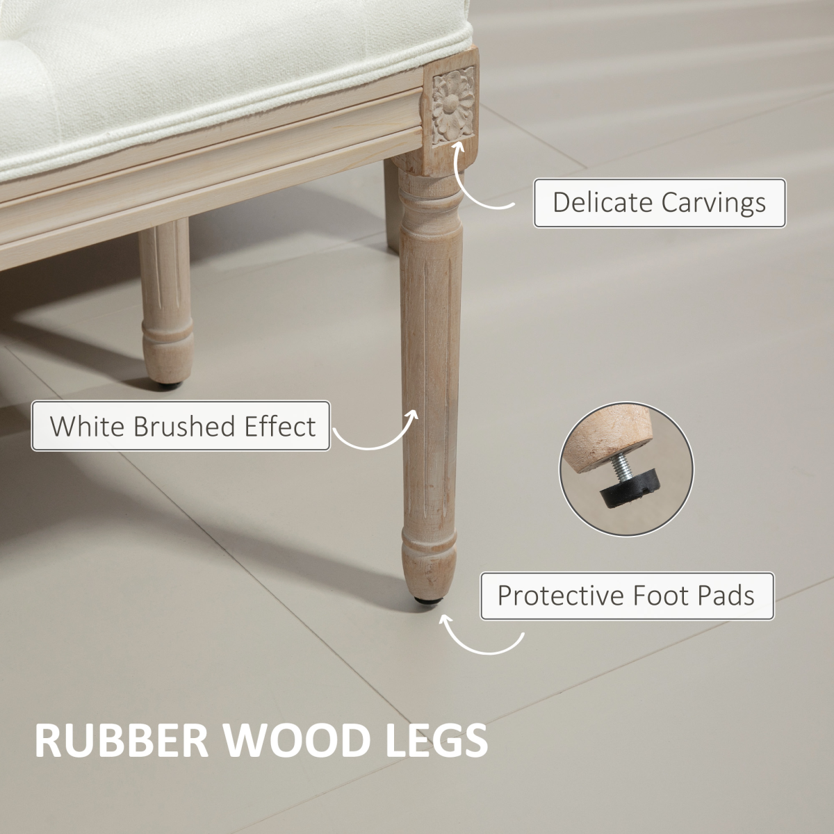 HOMCOM Upholstered End of Bed Bench – French Vintage Style, Button Tufted, Cream White