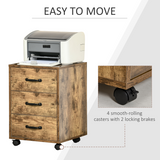 HOMCOM Rolling File Cabinet with 3 Drawers and Lockable Casters – Under Desk Mobile Filing Organiser, Wood Grain