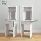 HOMCOM Compact Dressing Table with LED Lighted Mirror, Drop Leaf, Open Shelves & Drawer – White