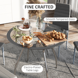 HOMCOM Round Glass Dining Table Set with 4 Cushioned Chairs – Metal Frame Kitchen Dining Set