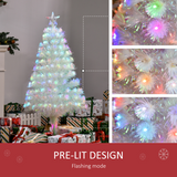 HOMCOM 4ft Pre-Lit Artificial Christmas Tree with Multi-Coloured Fibre Optic and LED Lights – Foldable, White