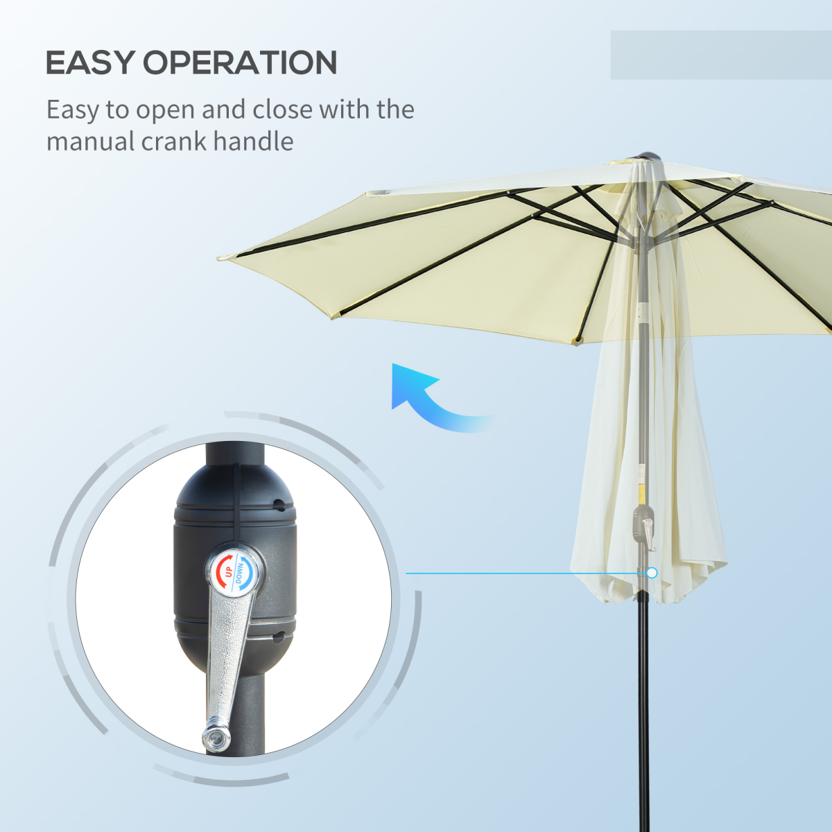 Outsunny 3m Patio Parasol with Tilt & Crank, 8 Ribs & Powder-Coated Steel Pole – Garden Sun Shade, Beige