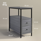 HOMCOM Narrow End Table with 2 Drawers and Storage Shelves – Industrial Sofa Side Table, Grey