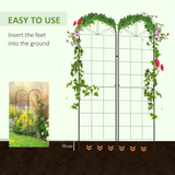 Outsunny Set of 2 Metal Plant Trellises with Ground Spikes – Black Powder-Coated Steel Climbing Grids for Garden