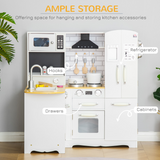 HOMCOM Large Kids Kitchen Playset with Fridge, Microwave and Sink – Role Play Toy Kitchen, White