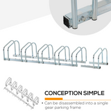 HOMCOM 6 Bike Parking Rack with Detachable Stands – Galvanised Steel Floor or Wall Mounted Bicycle Storage