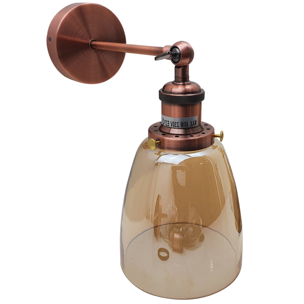 LEDSone Adjustable Amber Glass Wall Light with Copper-Plated Base – Modern Bell Wall Sconce, E27