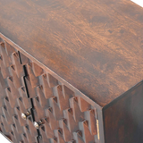 Artisan Furniture Mini Pineapple Carved Walnut Cabinet – Solid Mango Wood, 2 Doors, Nordic Feet, Brown