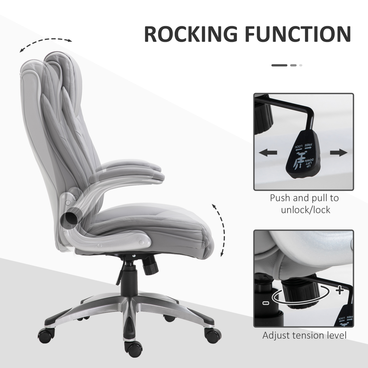 Vinsetto High Back Executive Office Chair with Headrest, Rocking Function & PU Leather – Grey