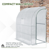 Outsunny Walk-In Lean-To Greenhouse with 4 Shelves, Windows & Doors – Steel Frame, PE Cover, White