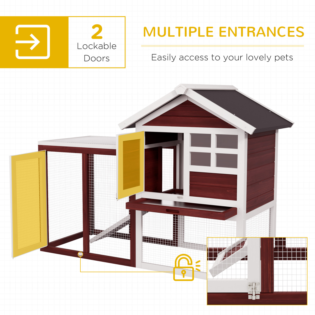 Pawhut 122cm Wooden Rabbit Hutch with Ramp and Slide-Out Tray – Fir Wood Small Animal House