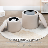 HOMCOM Set of 2 Fabric Storage Ottomans with Removable Lids – Hidden Storage and Extra Seating, Cream White