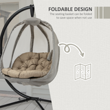 Outsunny Hanging Egg Chair with Cushion & Stand – Breathable Mesh Basket, Indoor & Garden Swing Seat, Khaki