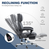 HOMCOM Executive Reclining Office Chair with Headrest & Retractable Footrest – Dark Grey Linen-Look