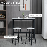 HOMCOM 3 Piece Bar Table Set for 2 with Stools & Footrests, Steel Frame – Kitchen Breakfast Bar Set, White