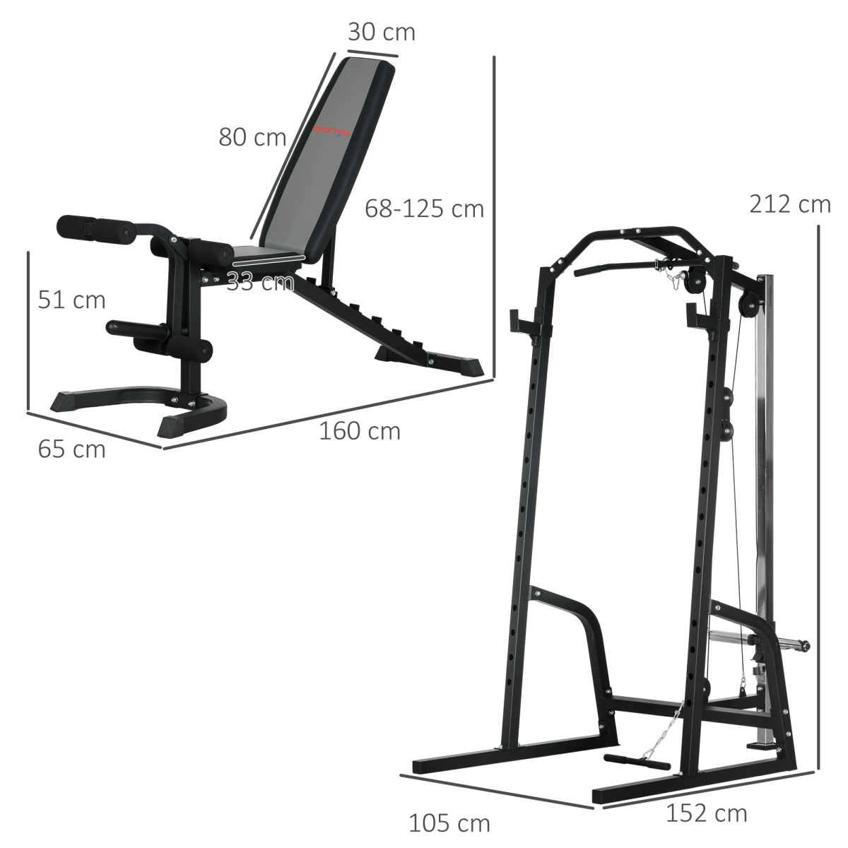 SPORTNOW Smith Machine Power Rack with Pull Up Bar, Lat Pull Down & Adjustable Bench – Home Gym Station
