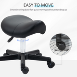 HOMCOM Saddle Stool in PU Leather, Adjustable 45–57cm Height, Steel Frame, 5 Wheels – Rolling Salon Chair