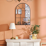 HOMCOM Modern Arched Window Wall Mirror, 91 x 60cm – Black Frame with Grid Design for Living Room & Hallway