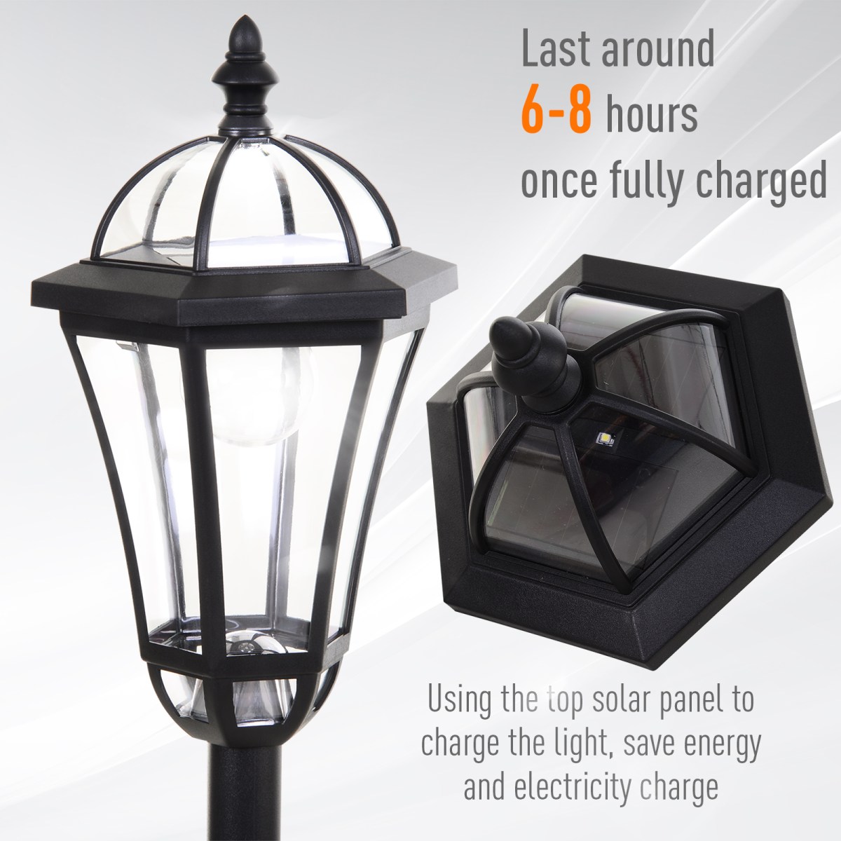 Outsunny Set of 2 Solar LED Garden Lamp Posts with Adjustable Four-Section Poles – Lantern Lights, Black