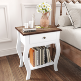 Set of 2 Bedside Tables with Drawer and Open Shelf – Bedroom Nightstands with Oak Effect Top, White