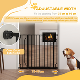 PawHut Wide Pressure-Fit Dog Gate with Door, 75–95cm Adjustable – Stair and Doorway Pet Barrier, Black