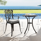 Outsunny 3-Piece Cast Aluminium Bistro Set with Parasol Hole Table & Cushioned Chairs – Garden Patio Furniture, Black