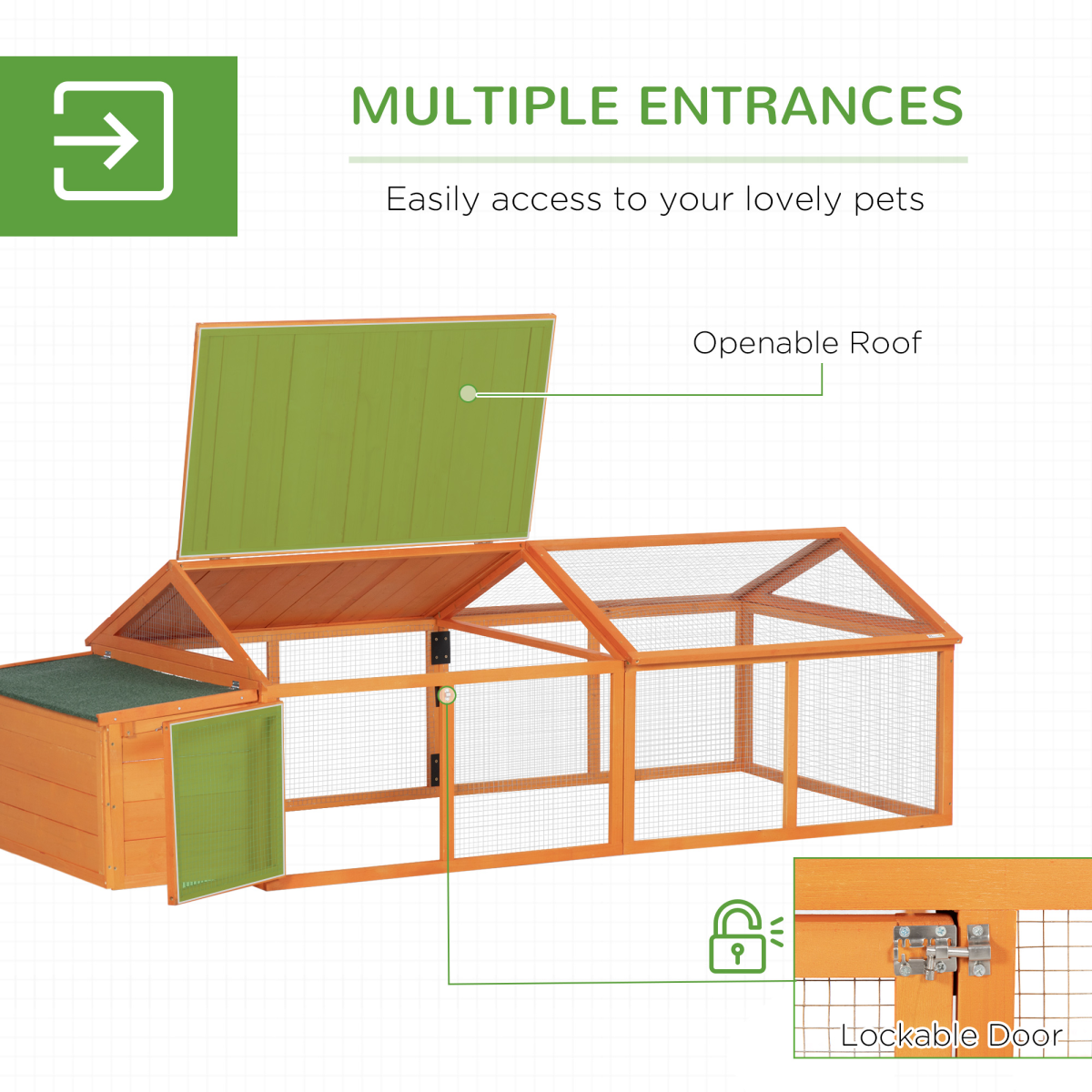 PawHut Wooden Chicken Run with Nesting Box & Openable Roof for 4-8 Chickens or Ducks – Poultry Run, Orange