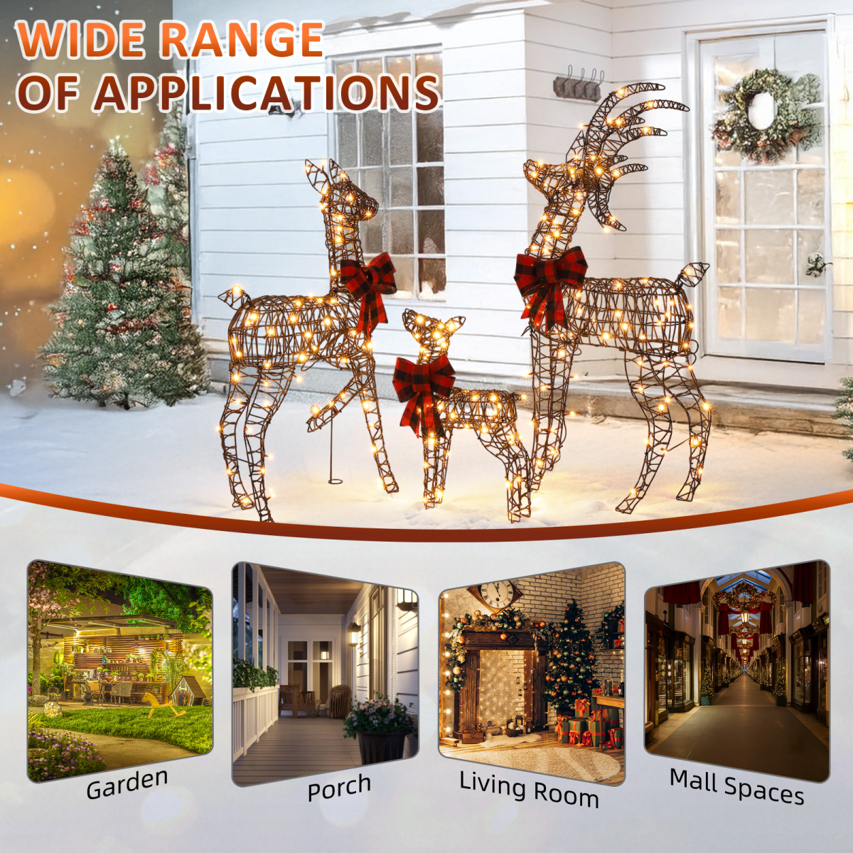 3-Piece Lighted Christmas Reindeer Family Set with 210 Warm White LEDs – Indoor and Outdoor Decoration