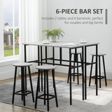HOMCOM 6-Piece Bar Table Set with 2 Breakfast Tables and 4 Stools – Space-Saving Kitchen Furniture, Grey