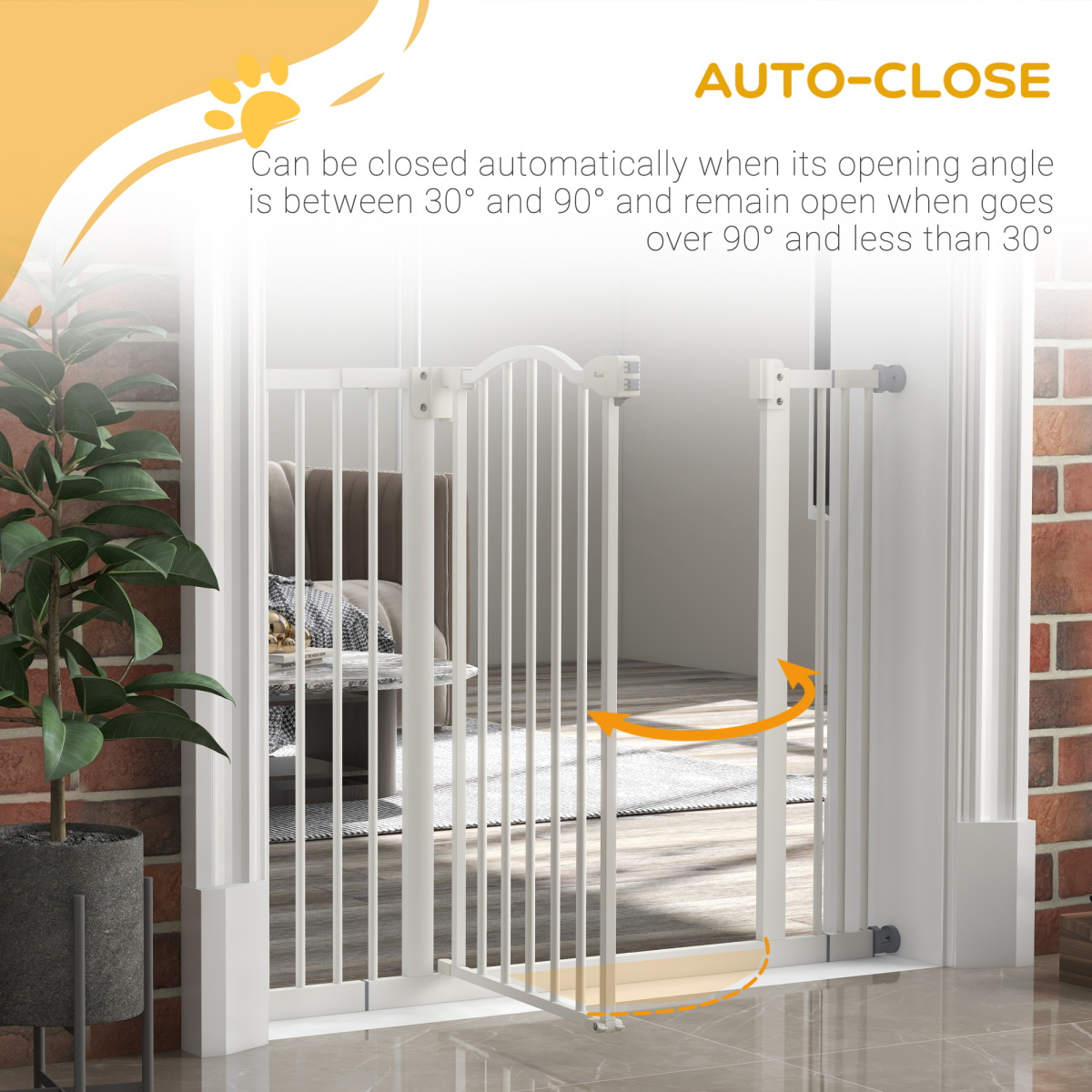 PawHut Adjustable Metal Pet Gate, 74–100cm Safety Barrier with Auto-Close Door – Dog Stair Gate, White