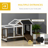 PawHut Wooden Rabbit Hutch with Slide-out Tray, Wheels, House & Run – Indoor & Outdoor Small Pet Cage