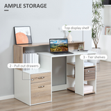 HOMCOM Multi-Storage Computer Workstation with Shelves, 2 Drawers & Printer Space – Home Office Desk, Oak