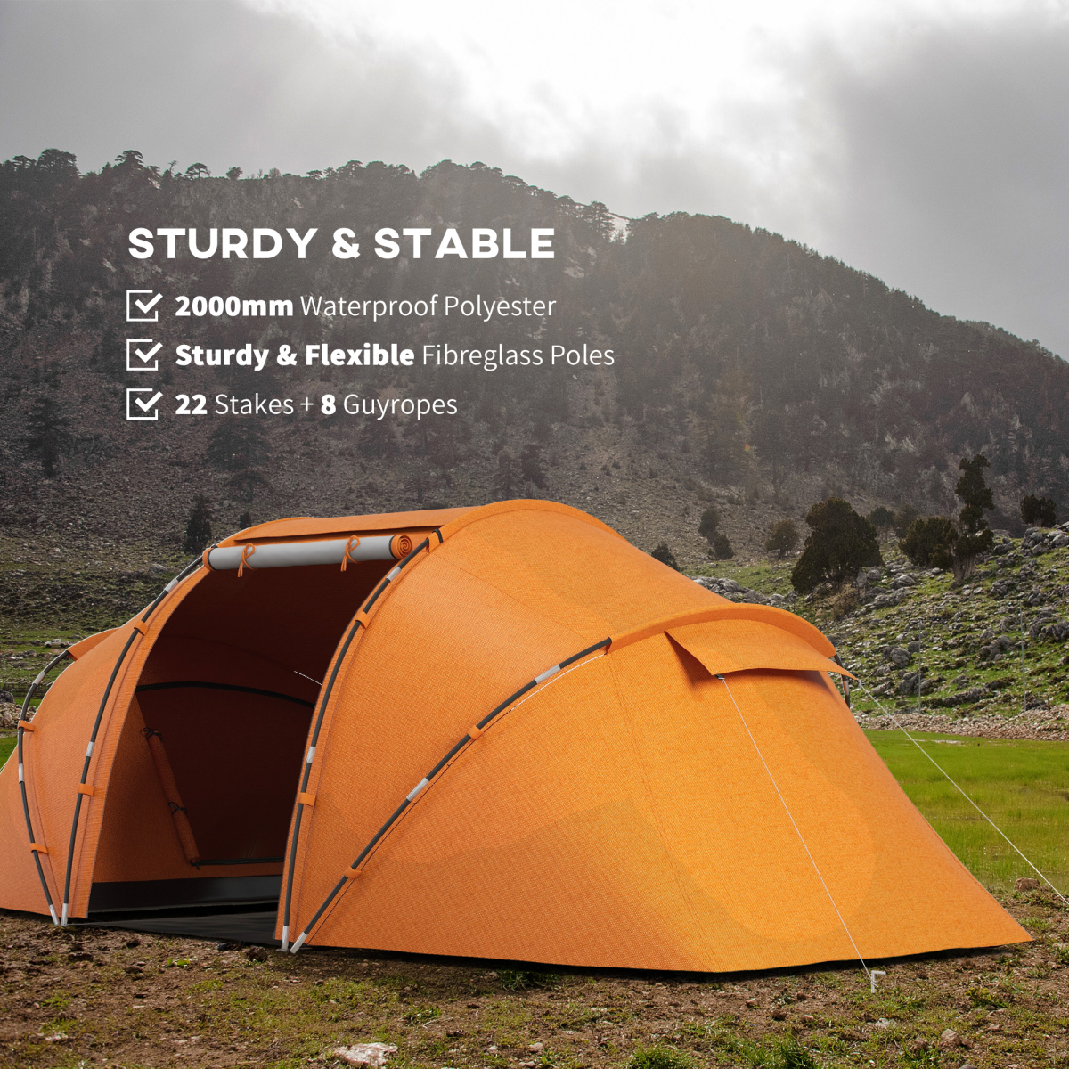 Outsunny 4–6 Person Dome Camping Tent with Mesh Windows – Family Tent for Camping, Hiking & Fishing, Orange