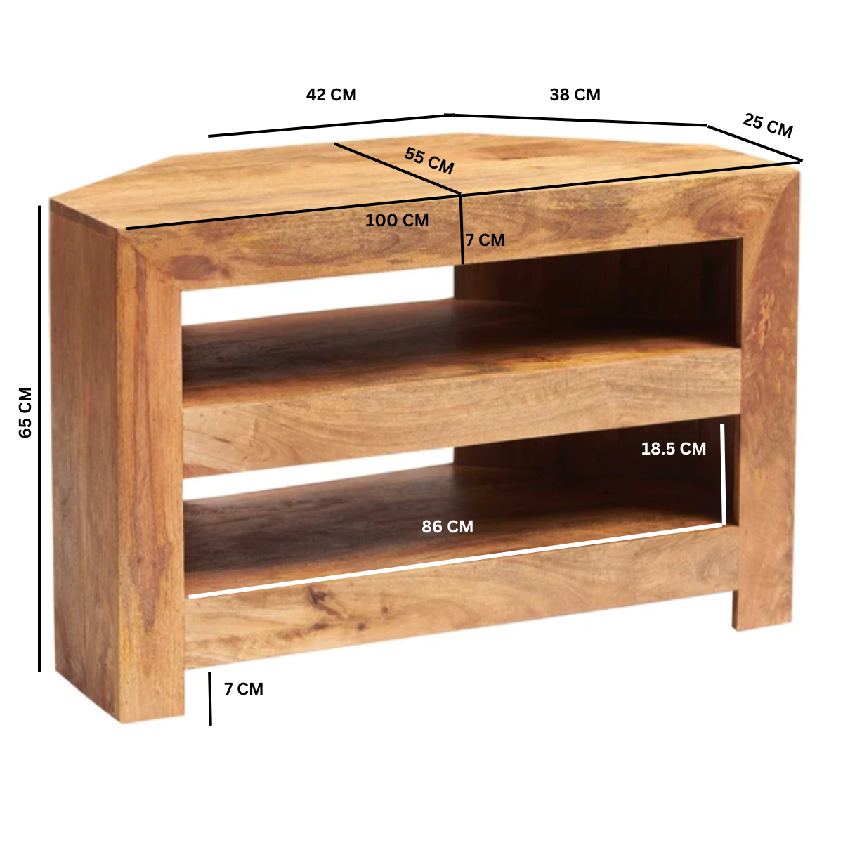 Toko Light Mango Wood Corner TV Unit – Space-Saving Media Storage for Living Rooms