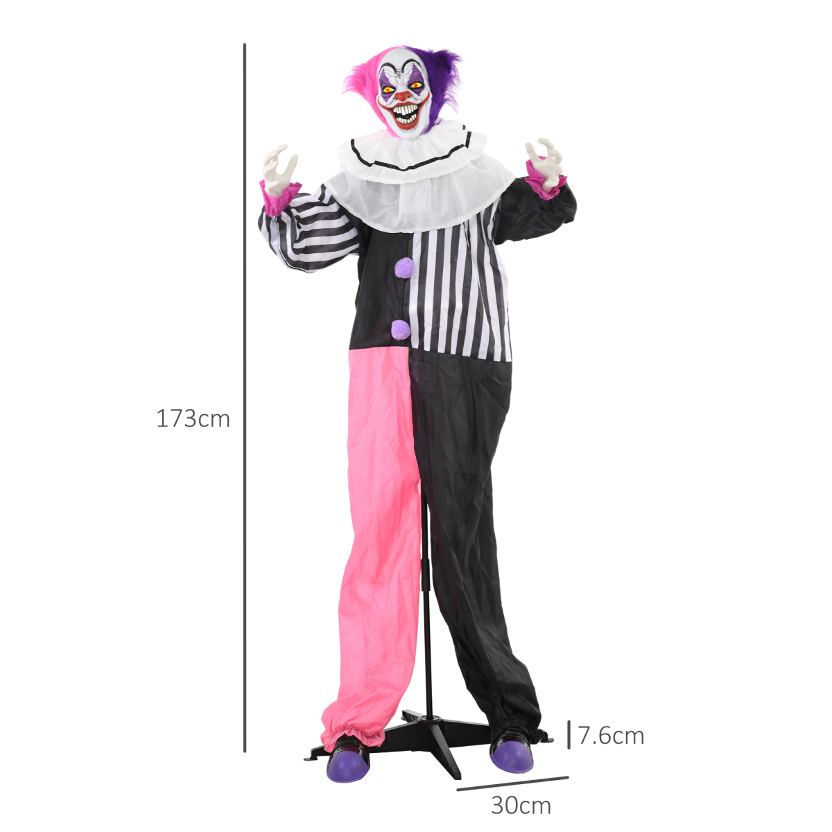 HOMCOM Halloween Animatronic Clown Prop with Light-Up Eyes, Moving Head & Sounds – Indoor Outdoor Decoration