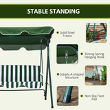 Outsunny 3-Person Porch Swing Chair with Tilting Canopy and Cushions – Steel Garden Swing Seat, Green