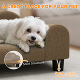 Dog Bed Pet Sofa with Backrest & Armrests, Soft Terry-Style Fabric – Cosy Raised Bed for Small Dogs up to 4kg, Brown