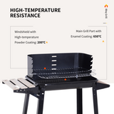 Outsunny Charcoal BBQ Grill with Side Shelf, Wind Shield & Wheels – Enamel Coated, 87 x 45 x 83cm, Black