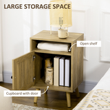 HOMCOM Rattan Nightstand with Cabinet and Shelf – Bedside, Side or Telephone Table, Natural