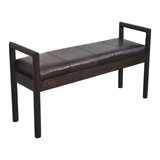 Artisan Furniture Solid Wood Gridline Bench with Black Leather Upholstery – Modern Hallway Seating, Black