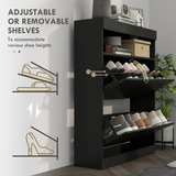 HOMCOM Wall Mounted or Freestanding Shoe Cabinet with 2 Flip Drawers – Slim Hallway Storage, Black