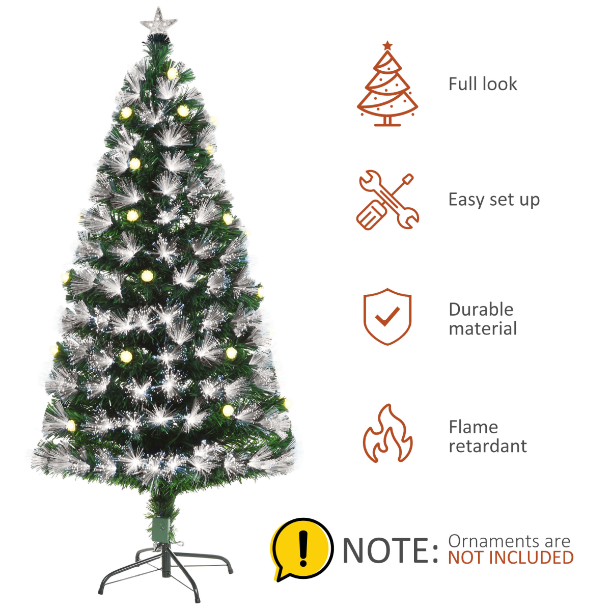 HOMCOM 5ft White Light Christmas Tree with 180 Lights, Star Topper and Tri-Base – Pre-Lit Home Decoration