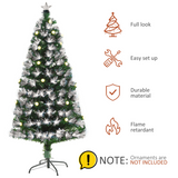 HOMCOM 5ft White Light Christmas Tree with 180 Lights, Star Topper and Tri-Base – Pre-Lit Home Decoration