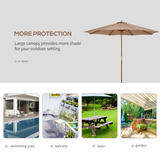 Outsunny 3m Wooden Garden Parasol with Bamboo Ribs & Pull-Rope Pulley – Tilting Sun Shade Umbrella, Khaki