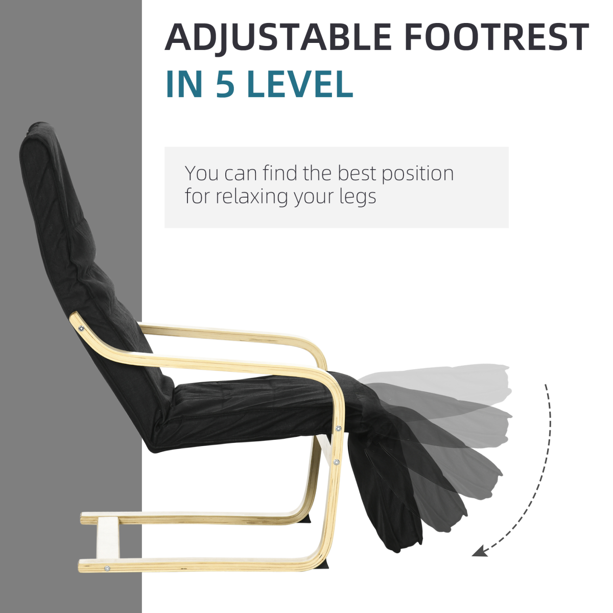 HOMCOM Modern Lounge Recliner Chair with 5-Level Adjustable Footrest – Padded Armchair, Black