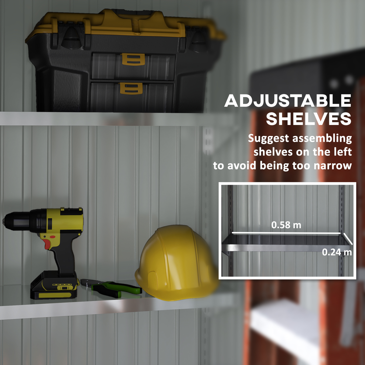 Outsunny 5 x 3ft Lean-To Galvanised Steel Garden Shed with Lock and Adjustable Shelves – Dark Grey and Brown