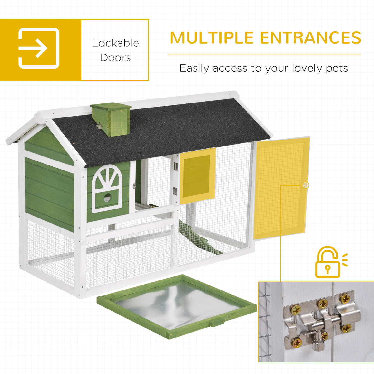 Pawhut Wooden Rabbit Hutch with Run, Ramp & Pull-Out Tray – Indoor & Outdoor Bunny Cage, Green